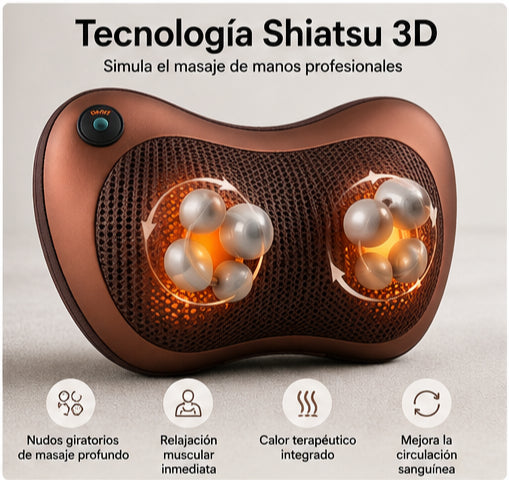 Cojín Almohada de Masaje Eléctrico Shiatsu Con Calor para Cuello Hombros Espalda Piernas Pies Alivio del Dolor Muscular